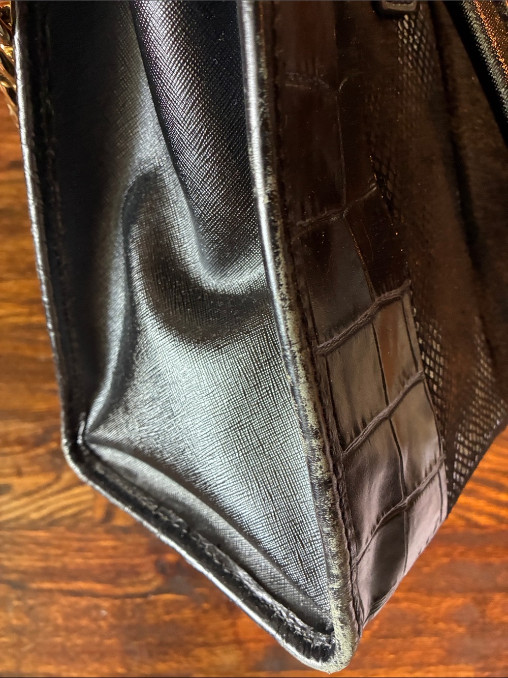 Michael Kors Black Mixed-Texture Shoulder Bag with Gold Hardware - Picture 6 of 13